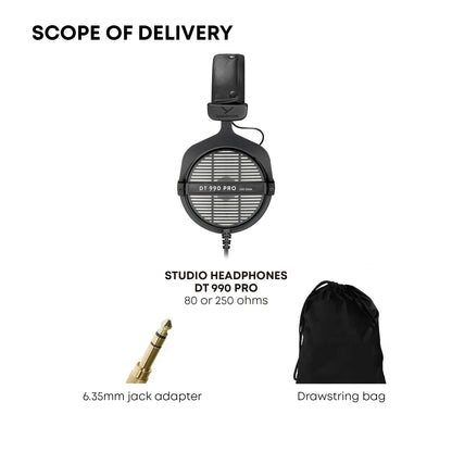 beyerdynamic DT 990 PRO Over-Ear Studio Monitor Headphones - Open-Back Stereo Construction, Wired (80 Ohm, Grey)